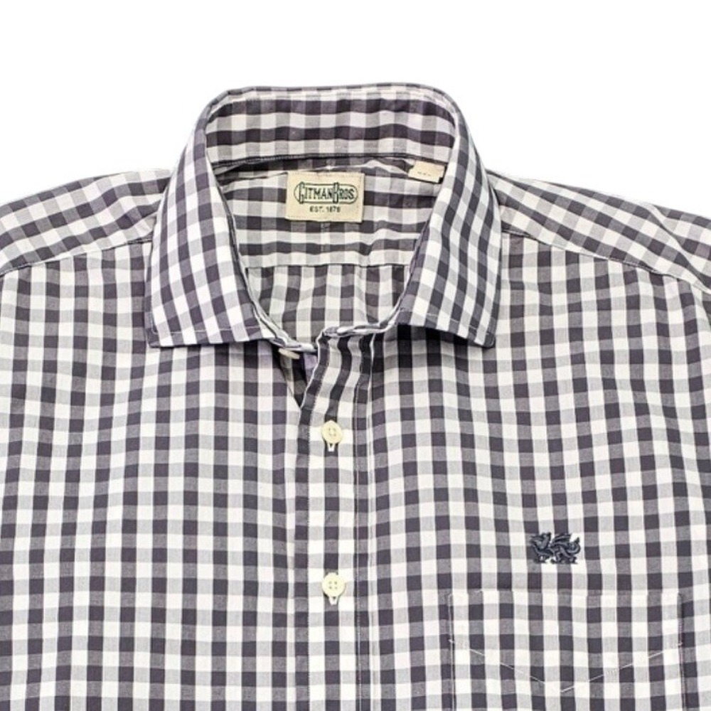 Gitman Bros Mens L Gingham Check Button Down Shirt Gray White Made in USA EUC